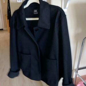 Zara black wool pea coat extra large